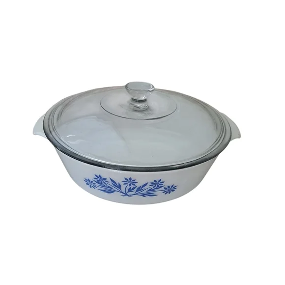 Vintage Fire King Cornflower Casserole Dish White and Blue Cookware Set 3 Pcs - Picture 3 of 14